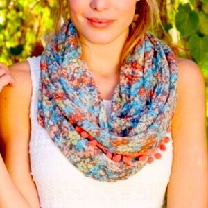 Matilda Jane Friends Forever Floral Gauzy Lightweight Pom Pom Infinity Scarf OS